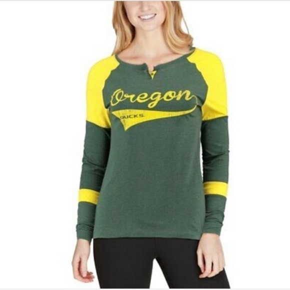 Oregon Ducks Henley Long Sleeve Raglan Tee Women’s Size Large - Picture 1 of 11